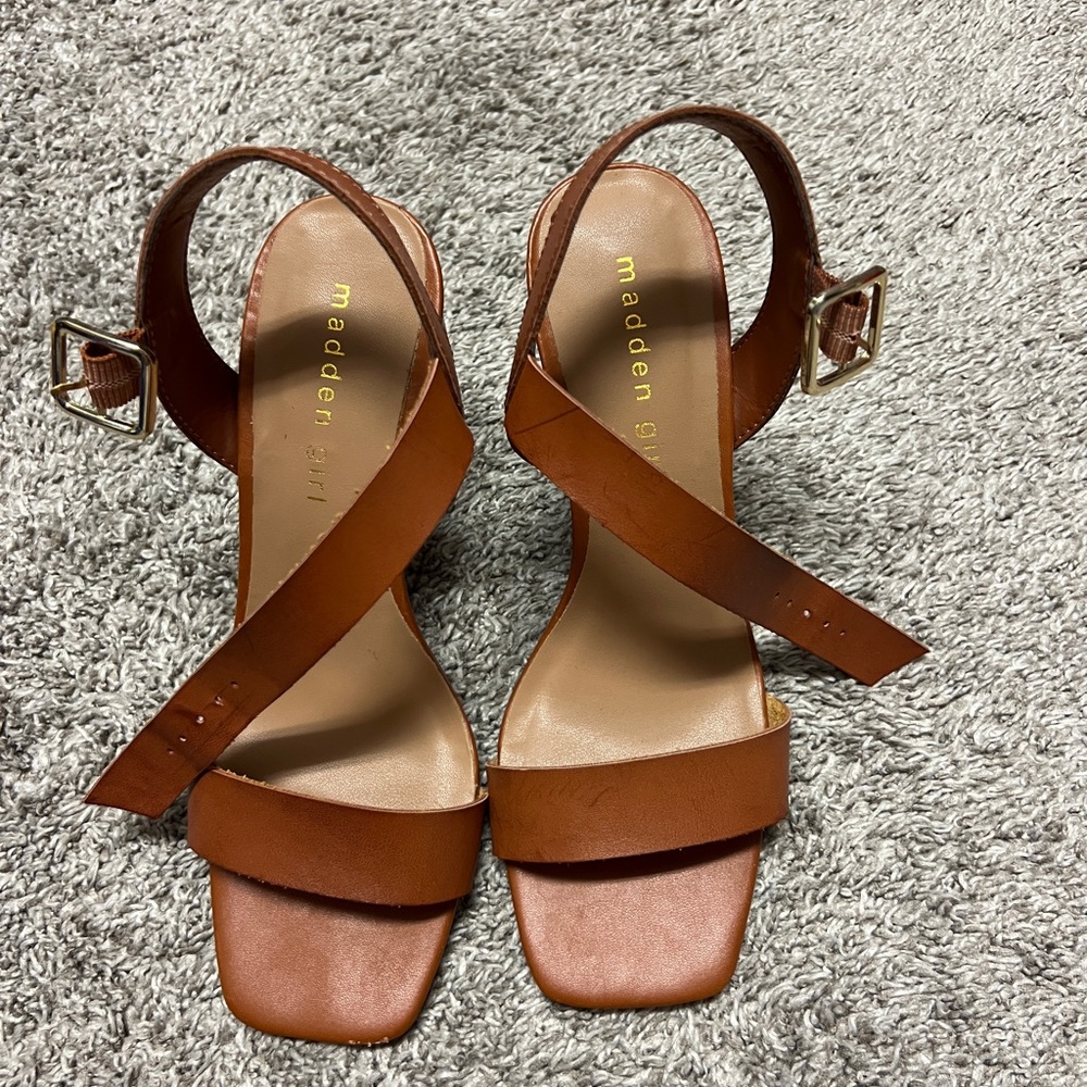 Madden Girl Tan Strappy Heels